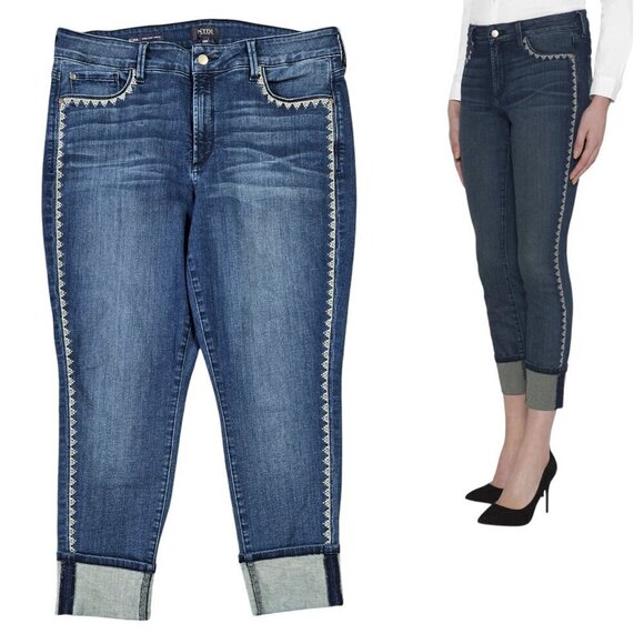 NYDJ Alina Embroidered Wide Cuff Ankle Jeans Lift Tuck Boho Western - Picture 1 of 10